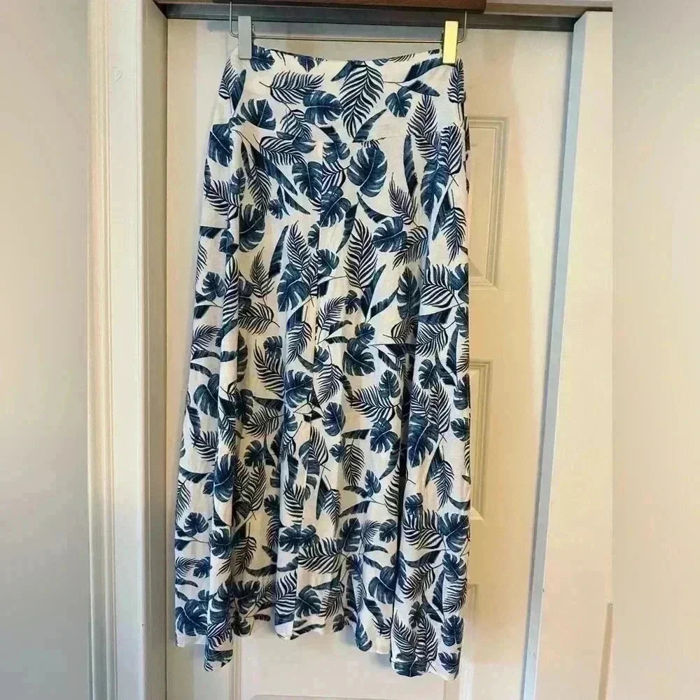 Joe Fresh Women’s Tropical Beach Hawaiian Coastal Midi Skirt Palm Plus Size 1x